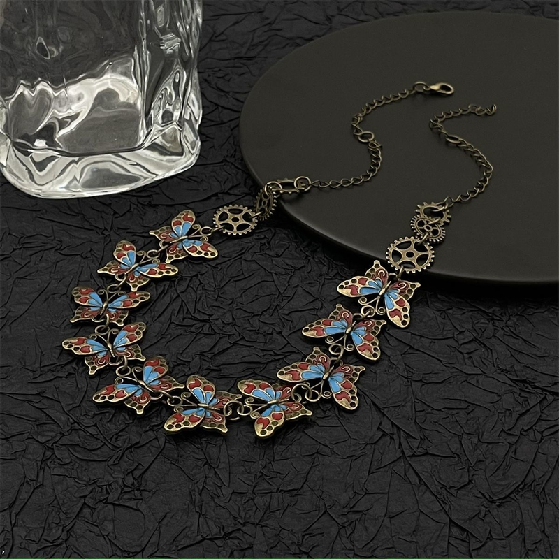 Collana girocollo girocollo in metallo cool hipster europeo e americano con senso meccanico, vecchia farfalla, Cyberpunk, y2k_voghion.com