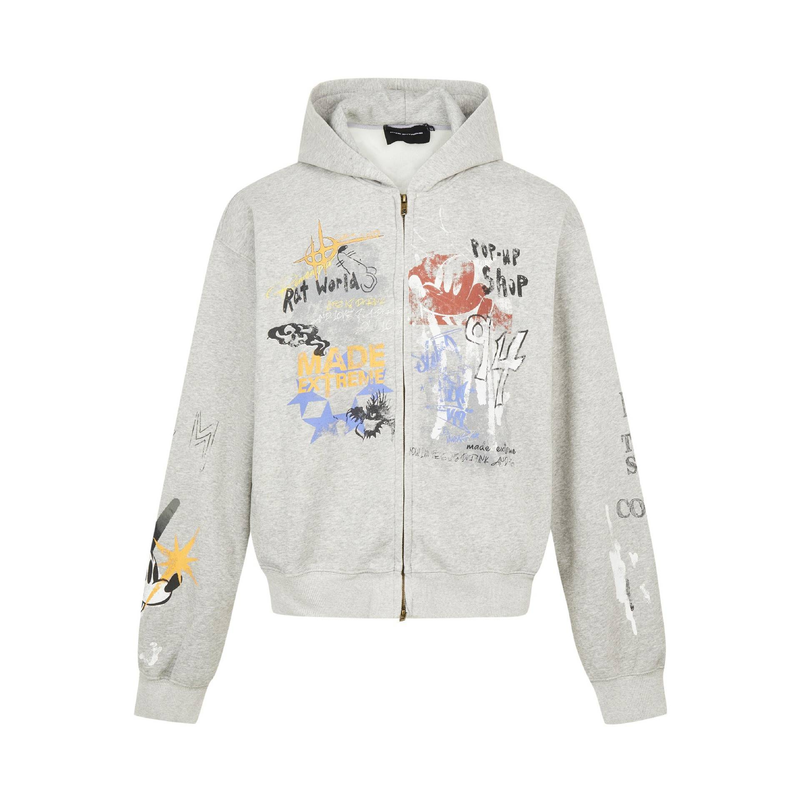Men's Clothing high street graffiti print hooded sweatshirt men's hip hop trendy couple hoodie jacket_voghion.com
