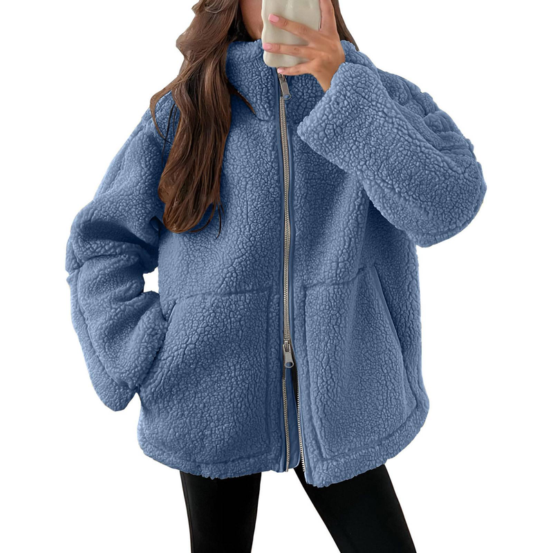 Winter Chic Mädchen Lamm Fleece Damen Kurze Jacke Reißverschluss Langarm Tasche Warmer Mantel Mode High Street Weibliche Oberbekleidung_voghion.com