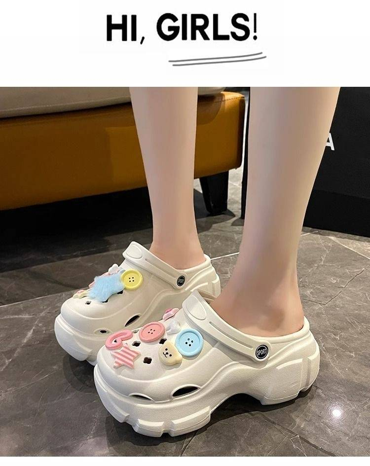 Dopaminverstärkende Krokodilschuhe mit Plateausohle für Damen im Sommer draußen, süße rutschfeste Strandsandalen, umwickelter Kopf, Halbpantoffel, Urlaub_voghion.com