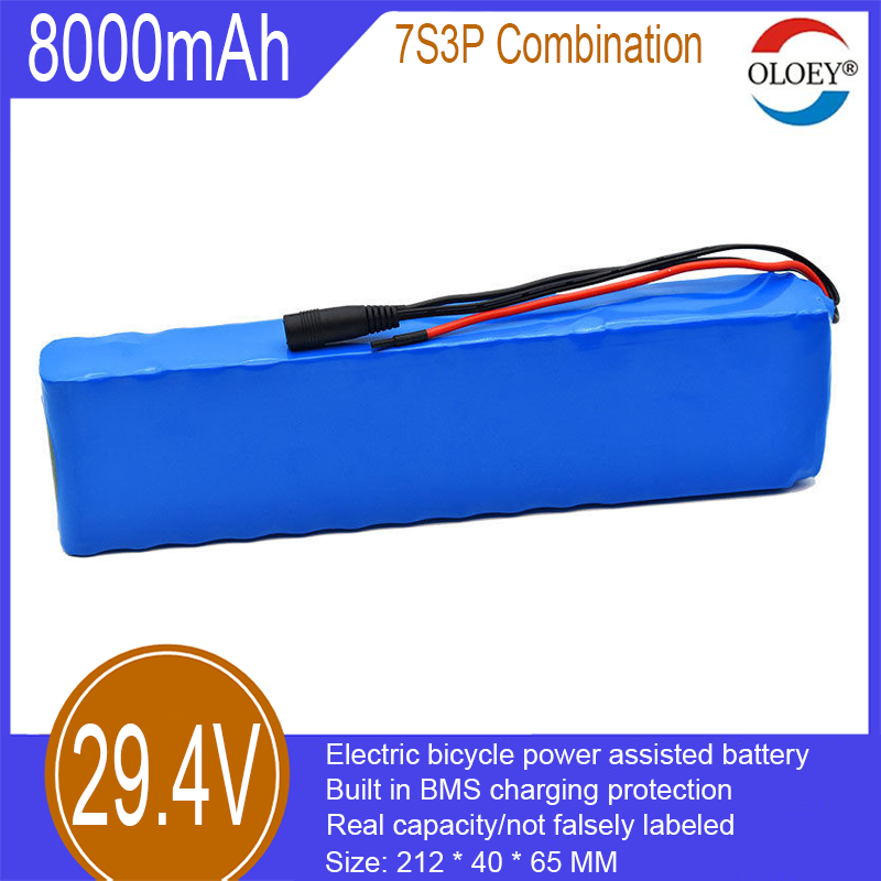 Pack de batterie lithium-ion 29,4 V, combinaison 7S3P, 8000 mAh, protection de charge BMS intégrée, utilisé pour les vélos électriques, scooters, etc._voghion.com
