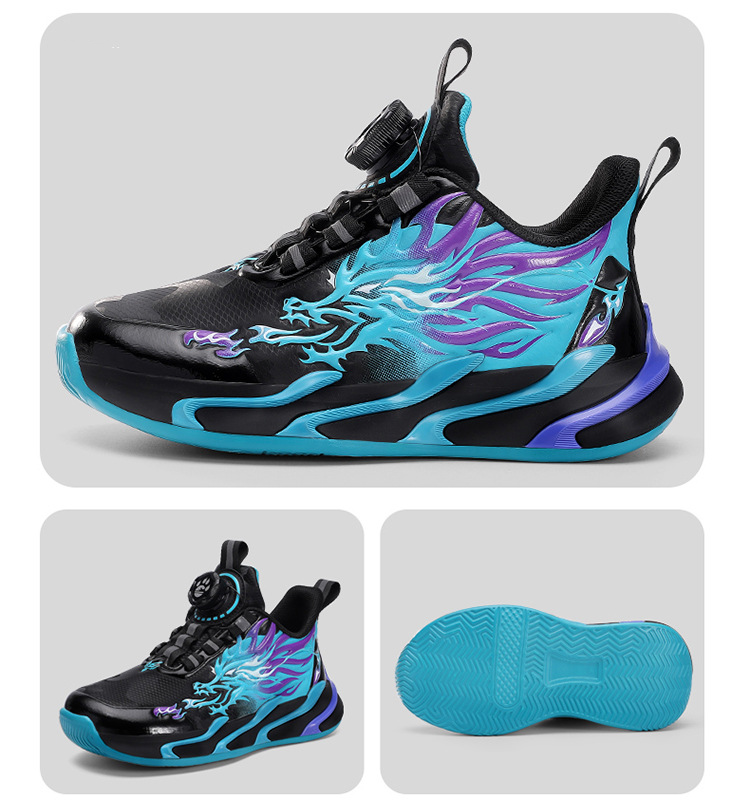 Scarpe per bambini Scarpe da basket per bambini Scarpe sportive con bottoni in rete per ragazzi Scarpe da attrito Suono traspirante Bambini di età media e grande Studenti Ragazzi Allenamento_voghion.com