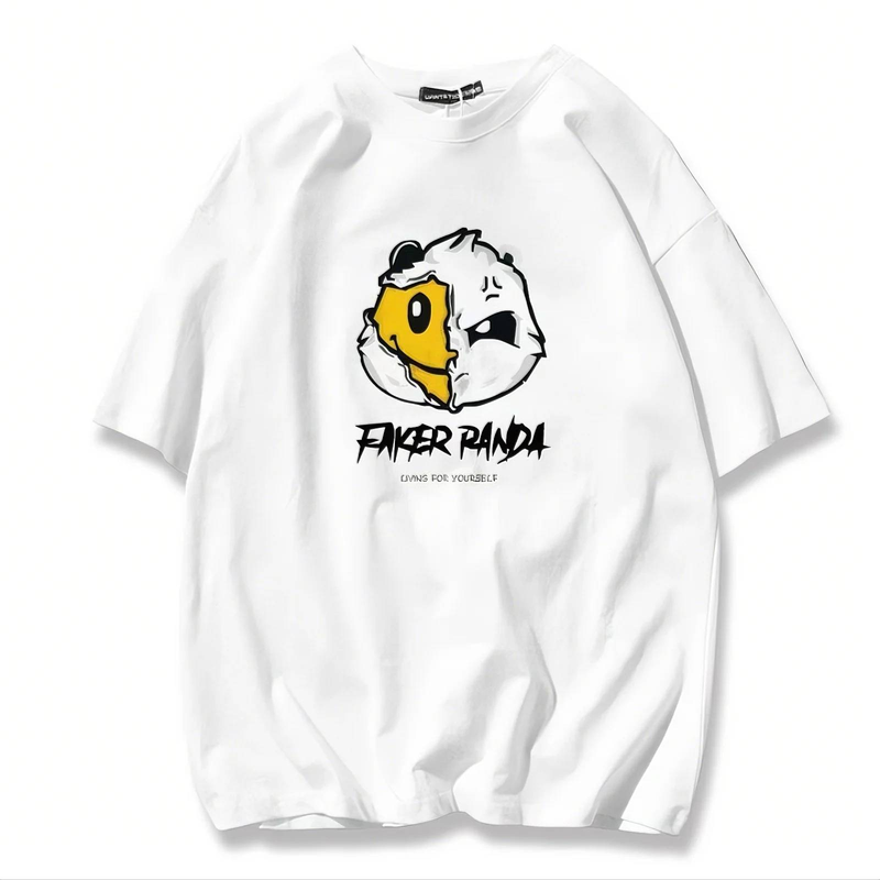 Lässige urbane Mode für Männer und Frauen T-Shirt mit Panda-Grafikdruck Übergroße, entspannte Passform 100 % Baumwolle Unisex Streetwear_voghion.com