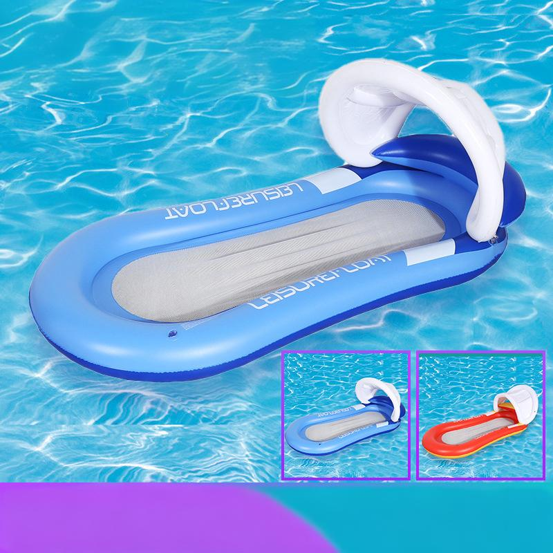 Inflatable Pool Lounge With Canopy Reclining Backrest Foldable Floating Bed With Storage Net Multi-Position Sun Shade_voghion.com