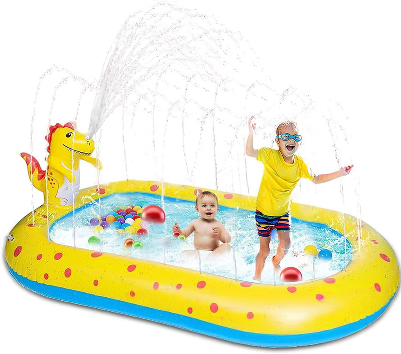 Inflatable Dolphin & Dinosaur Splash Pool For Kids - Baby Water Play Center With Built-In Sprayer Outdoor Inflatable Wading Pool_voghion.com