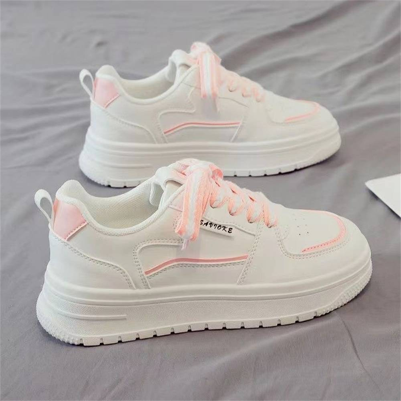 Fashion Sneakers Small White Shoes Women's Artificial PU Splicing Low Top Lace-Up Non-Slip Wear-Resistant Running Shoes 35-40_voghion.com