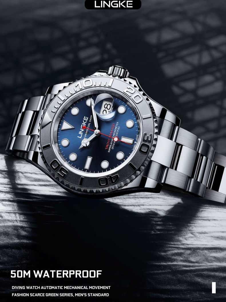 Reloj mecánico automático para hombre con manecillas luminosas, cristal de zafiro, resistencia al agua de 50 m, correa de acero inoxidable, ventana de fecha, estilo informal de negocios._voghion.com