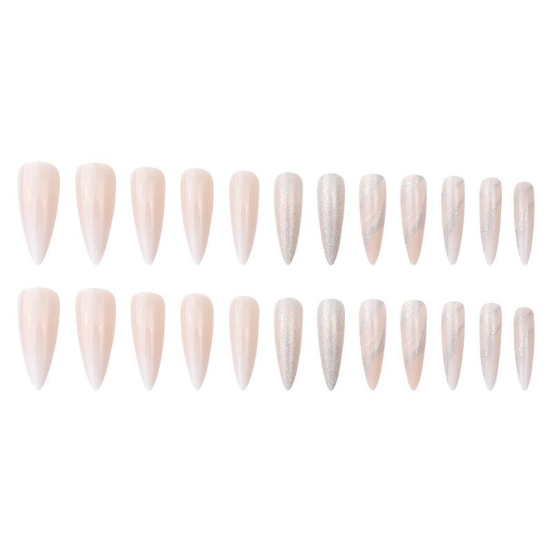 Eleganti unghie lunghe a stiletto con design glitterato sfumato - Opzioni autoadesive e con colla - Motivo a stella_voghion.com