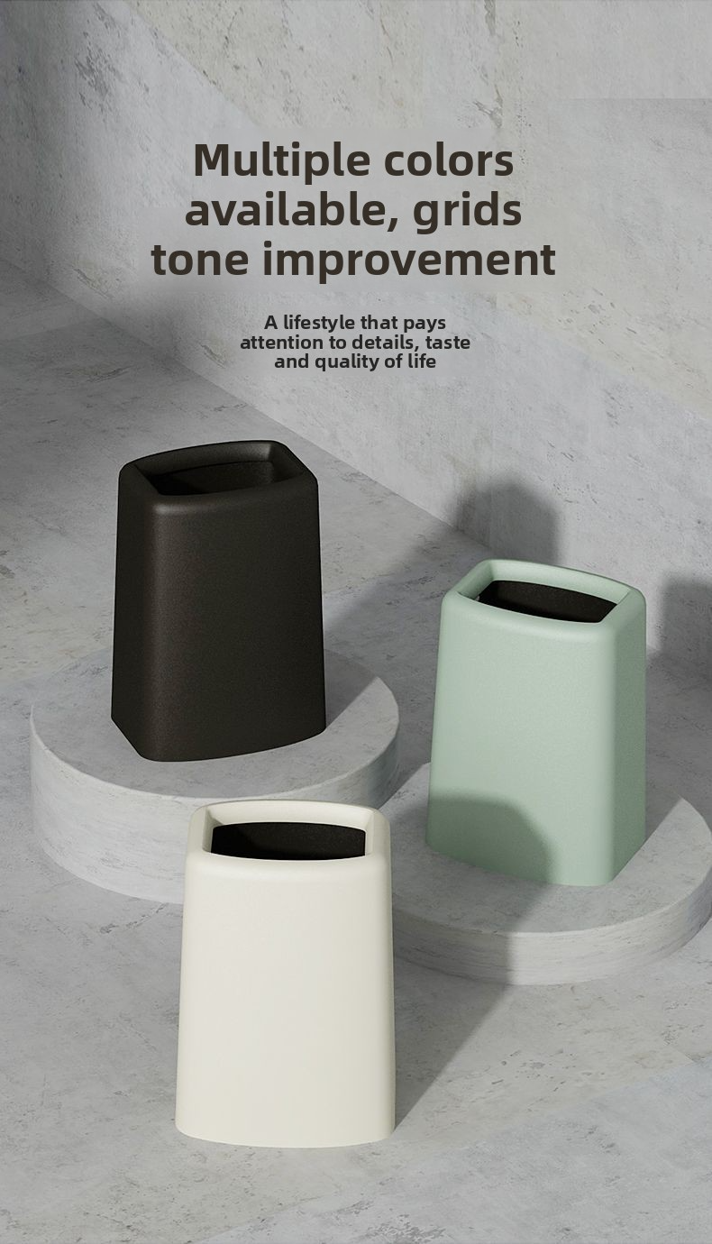 Cestino quadrato in plastica a doppio strato - Contenitore per rifiuti aperto da 5L/7L/10L per casa e ufficio (bianco/nero/verde menta)_voghion.com