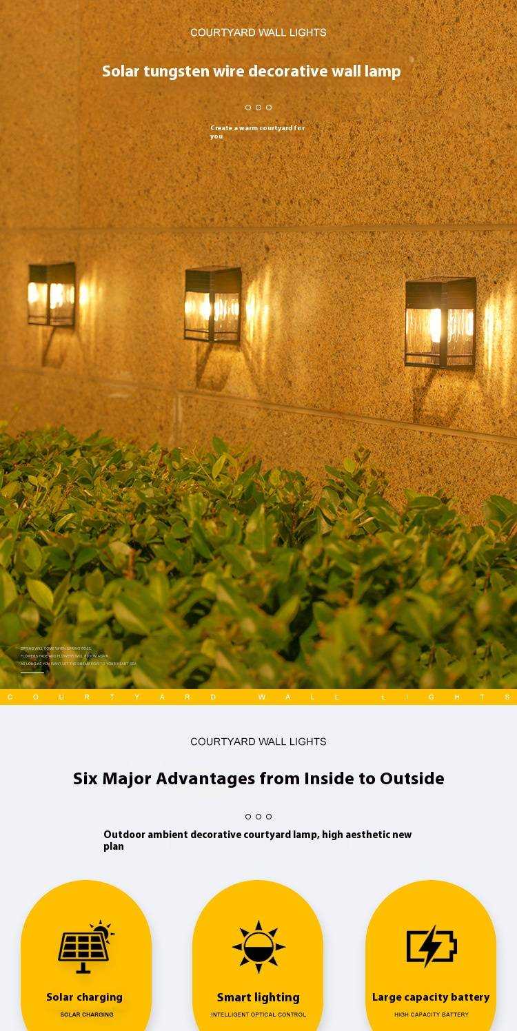 Applique solare da esterno per giardino con lampadine a LED calde, illuminazione impermeabile per vialetti, patio, cortile, recinzione - stile vintage_voghion.com