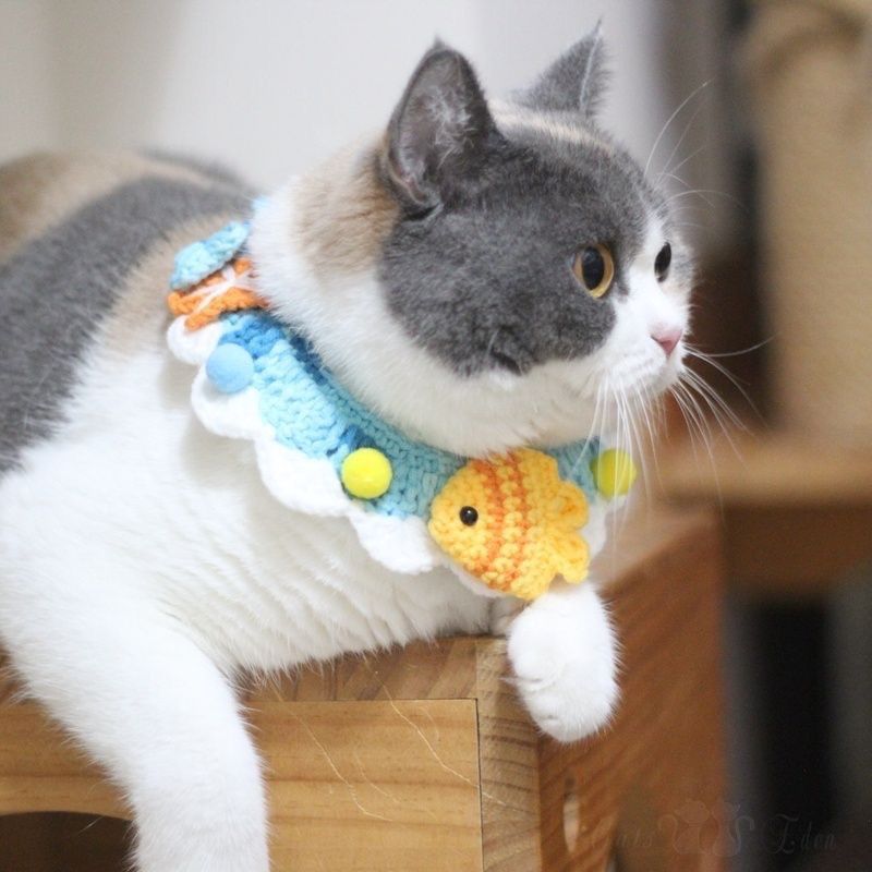 Grazioso collare floreale per gatti, intreccio di lana, mondo marino dei cartoni animati, accessori per il collo per cani, con lacci, chihuahua di taglia piccola e media_voghion.com