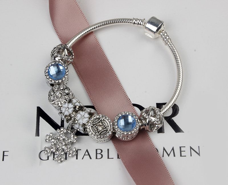 Snowflake Pendant Handmade DIY Alloy Dia Bead Bracelet_voghion.com