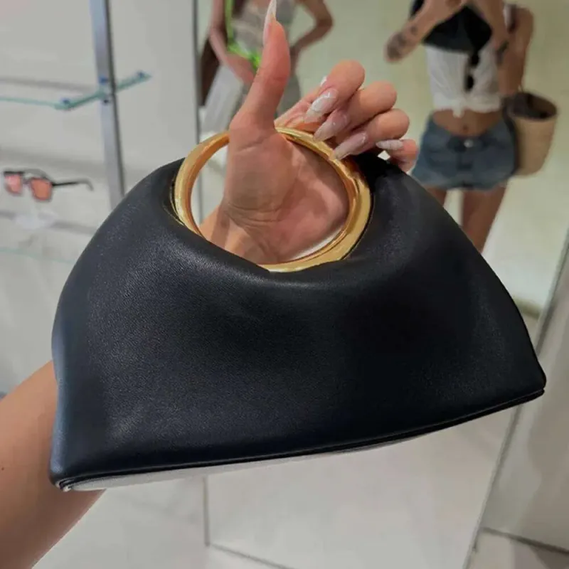 2025 Metallic Runde Griff Handtasche Designer Abend Taschen Für Frauen Weiche PU Leder Schulter Tasche Half Moon Cloud Kupplung_voghion.com