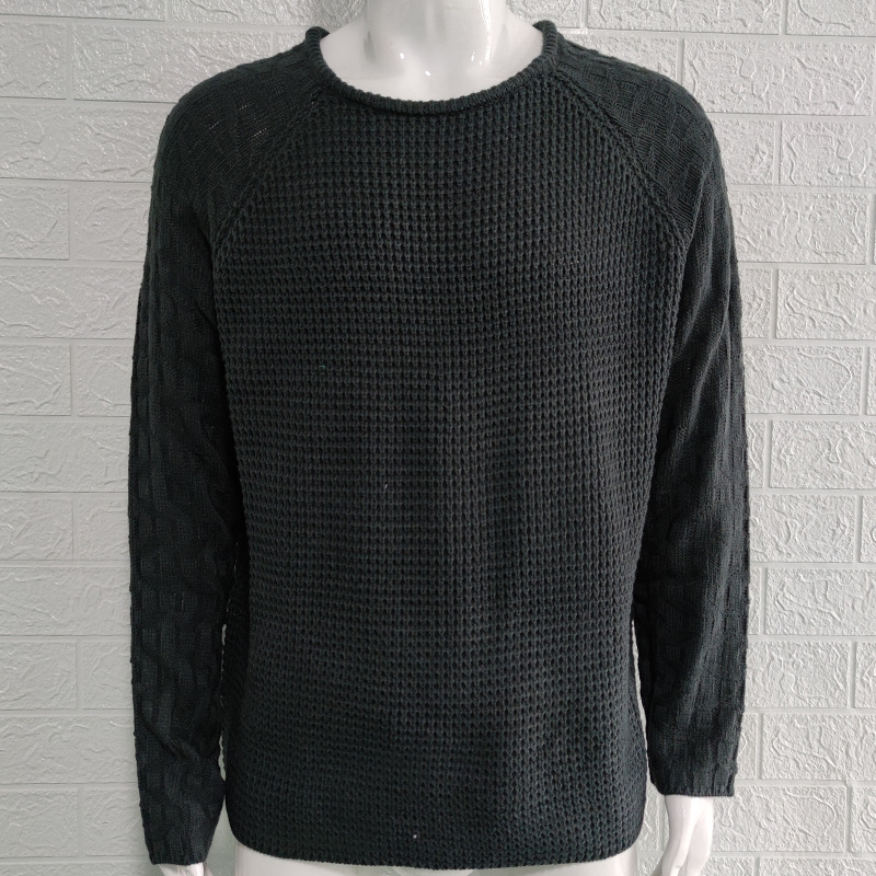 Men's sweater Fall and winter solid color slim-fit long-sleeved crew neck pullover sweater_voghion.com