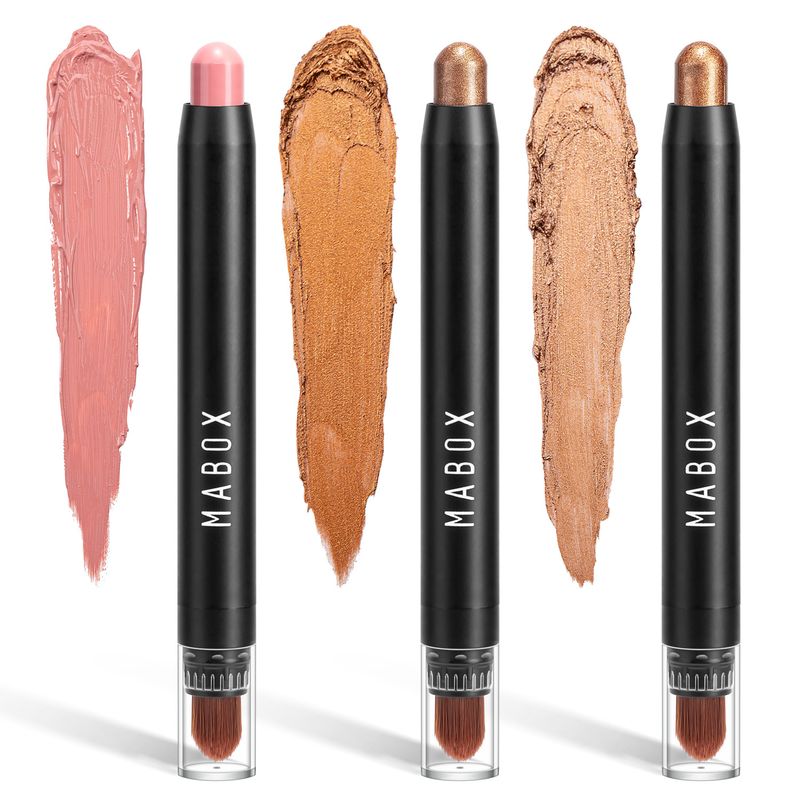 MABOX Bâton de fard à paupières scintillant avec surligneur Stylo de maquillage pour les yeux à paillettes rétractable coloré Pinceau à double extrémité Pigmenté longue tenue_voghion.com