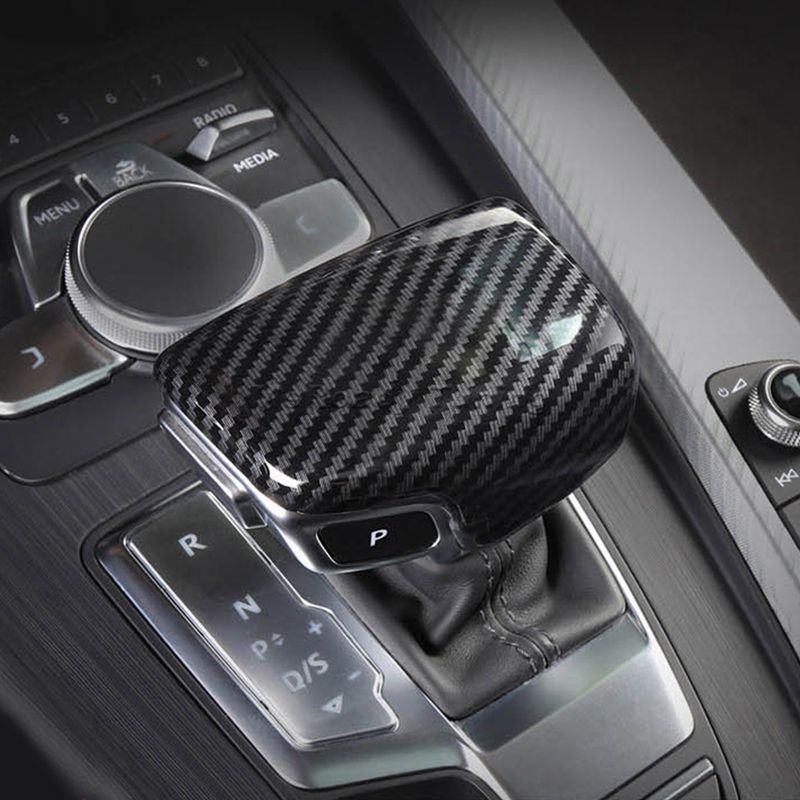 LHD Carbon Fiber Shift Knob Cover auto leather shifter cap for Audi A4 B9 A5 S5 Q5 fy Q7 RS4 RS5 2018 2019 2020 Interior_voghion.com