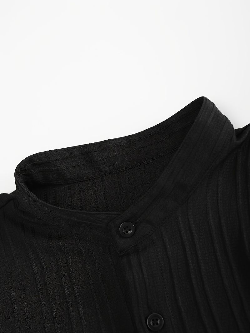 Costum casual pentru bărbați, la modă, cu dungi texturate și valuri, cu mânecă scurtă, pantaloni lungi_voghion.com