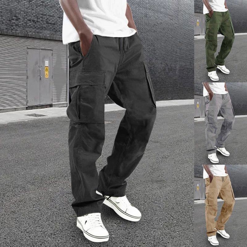 Neu 2024 hosen Für Männer Voller Länge Einfarbig Lose Multi-Tasche Kordelzug Taschen Männlichen_voghion.com