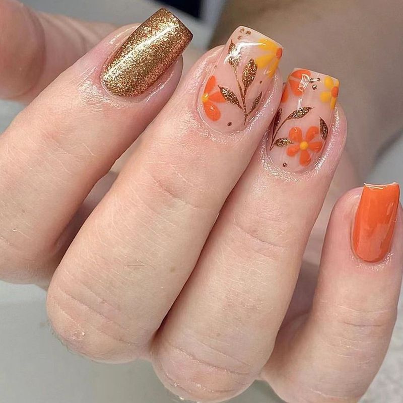 Short square armor bright face Europe and the United States cross-border foreign trade autumn and winter deciduous flowers glitter orange wearable arm_voghion.com