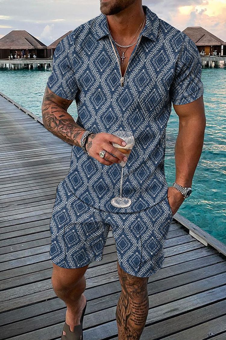 Polo da uomo 3D con stampa a catena | Completo a maniche corte slim fit_voghion.com