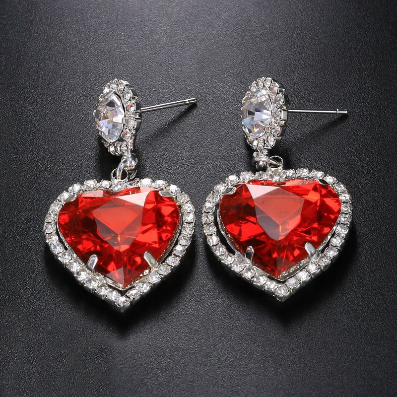 Accesorii de lux pentru femei, elegante, retro, roșii, în formă de inimă, cercei simpli cu strasuri_voghion.com