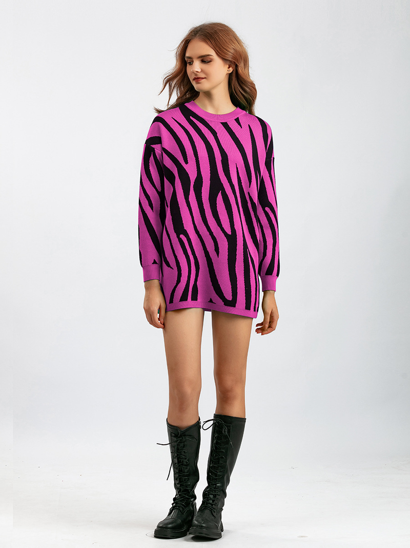 Abbigliamento donna autunno e inverno nuovo maglione pullover lavorato a maglia moda stampa zebra più maglione girocollo taglia_voghion.com
