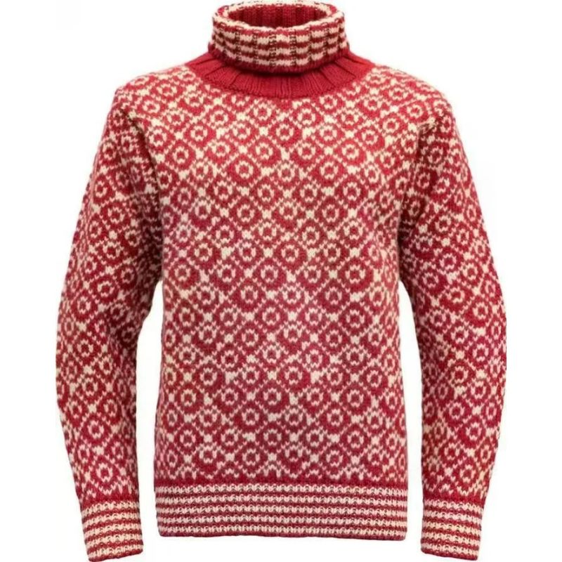 2025 Nordic Vintage Diamant Muster High-Neck Pullover Für Männer Warme & Casual Pullover Strickwaren Für Herbst/Winter Rot_voghion.com