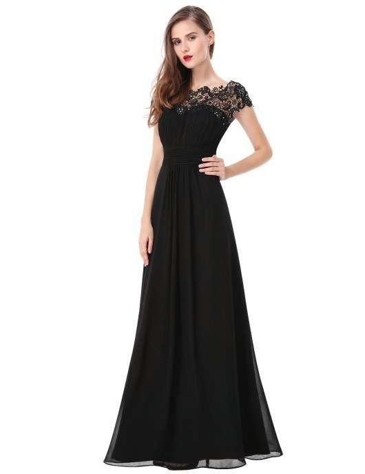 Elegantes Abendkleid aus Chiffon und Spitze für Damen – A-Linien-Ballkleid für Brautjungfern mit fließendem Rock und Blumenstickerei_voghion.com