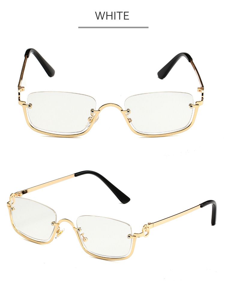 Hip Hop Small Frame Sunglasses - Metal Texture Square Half Frame For Women (Trendy Celebrity Style, UV400 Protection)_voghion.com