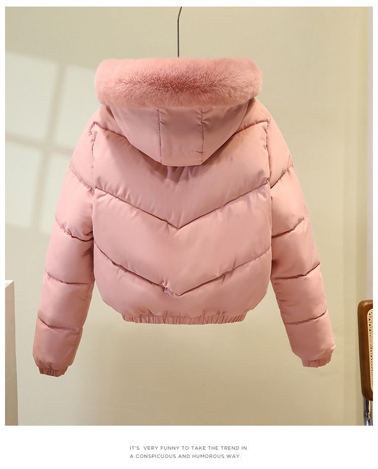 Kurze Pufferjacke für Damen mit Kunstpelzkapuze – warmer Wintermantel mit Fleecefutter, Oversize-Passform, lässige Oberbekleidung für kleine und große Größen_voghion.com