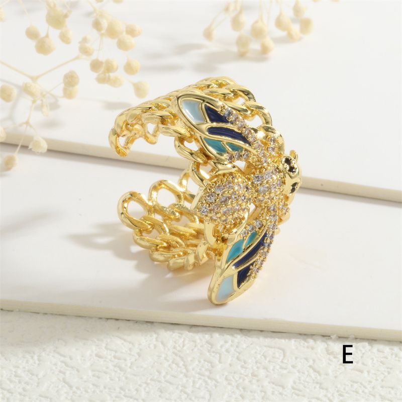 Hip Hop Cuban Chain Zircon Personality Metal Cold Style Atmospheric Wide Version Colorful Drip Oil Bee Ring_voghion.com