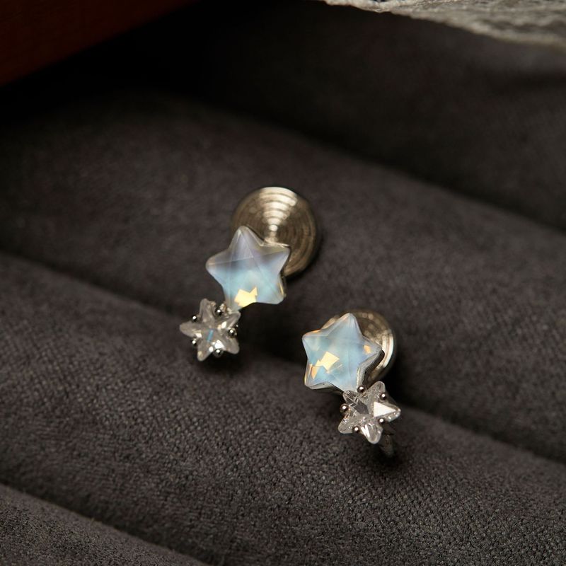 【Stelle】Stelle scintillanti, piccoli orecchini semplici e colorati, design di nicchia, squisiti fermagli per le orecchie, piastra antizanzare, non forati_voghion.com