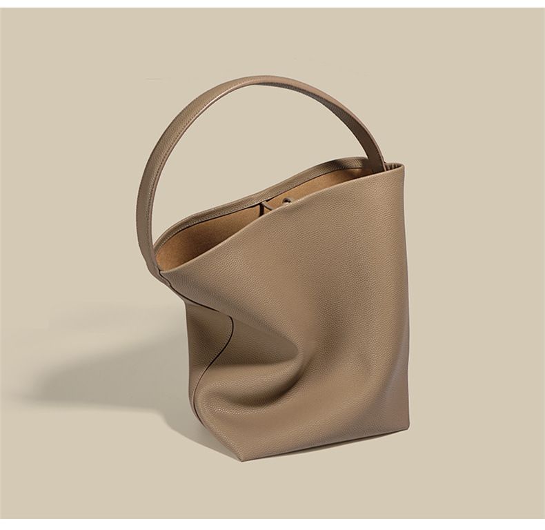 Borsa a secchiello in morbida pelle di vacchetta per i pendolari, grande capacità, semplice e alla moda, borsa da donna in pelle ascellare con una spalla,_voghion.com