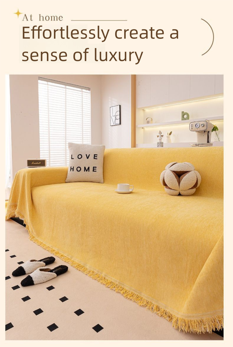 Puxu Chenille Sofa Throw All-Season Thickened One-Piece High-End Solid Color Full Cover Set_voghion.com