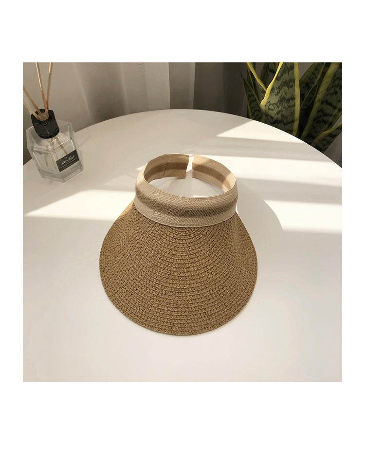 Cappello da sole con parte superiore cava in paglia per donna, per riporre oggetti in estate, per ombreggiare e per ciclismo all'aperto, colla nera, protezione UV_voghion.com