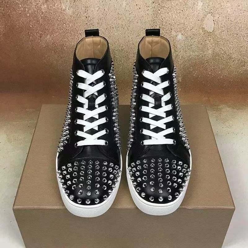 CL Herren High Top Rote Sohle Schuhe Seegurke Sternennieten Echtes Leder Atmungsaktiv Lässig Trendy Sneakers Europäisch_voghion.com