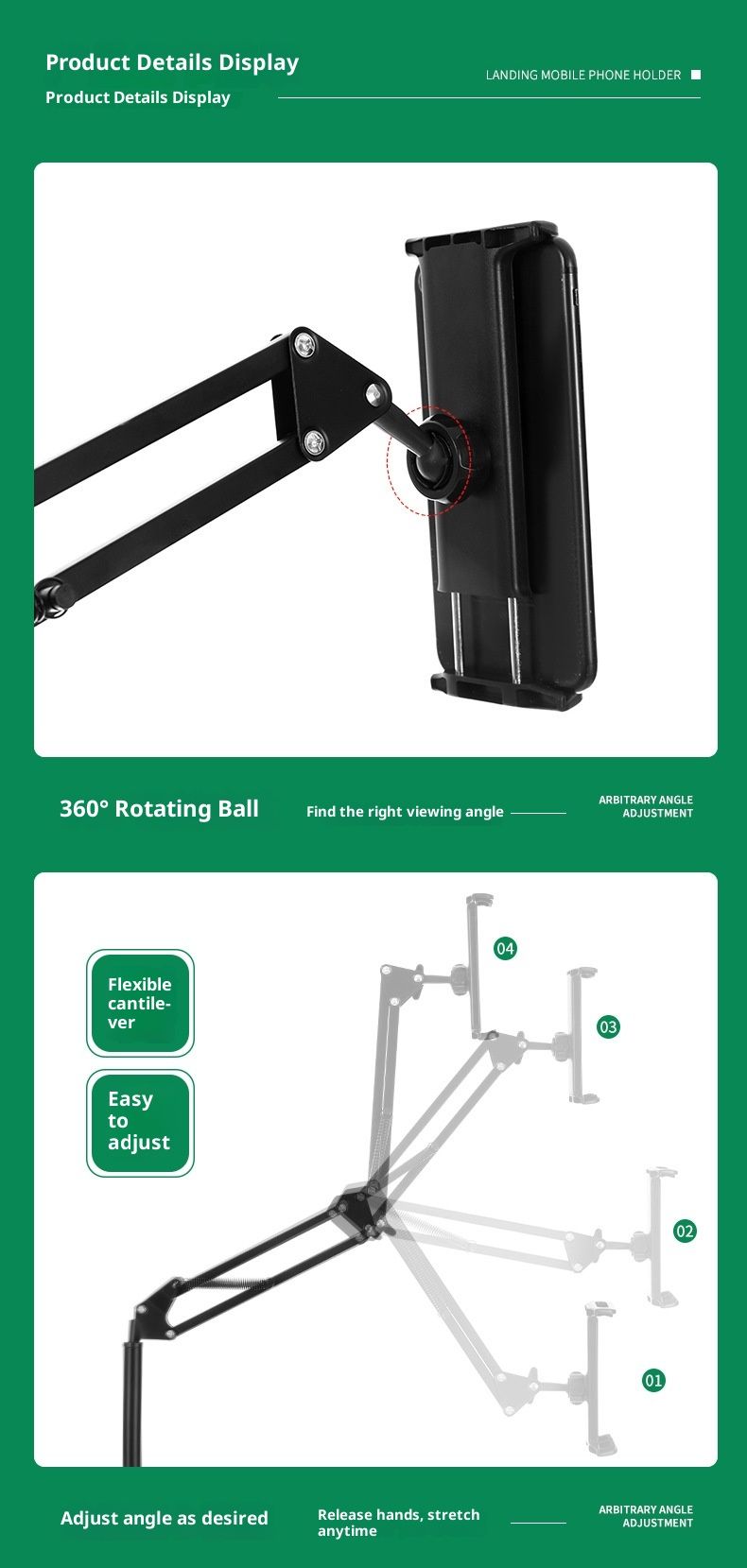 Live-Streaming-Bodenvideo-Teleskop-Verstellbarer Metall-Ausleger-Tablet-Handyständer für den grenzüberschreitenden Großhandel_voghion.com