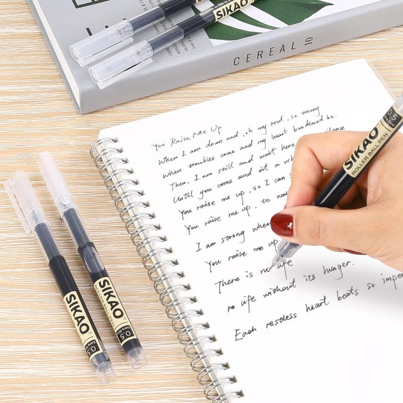 Liquid Ink Rollerball Pens 0.5 Mm Black Ink Extra Fine Point Quick Dry Gel Ink Super Smooth Writing 12 Pack_voghion.com