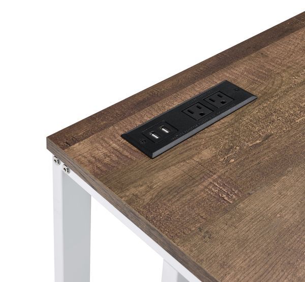 Walnut And White Writing Desk With USB Port_voghion.com