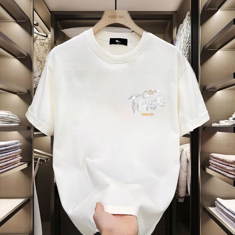 Men's Clothing Heavyweight Trendy Brand Pure Cotton Printed Men's Short Sleeved T Shirt New Summer Trendy Casual Round Neck T Shirt_voghion.com