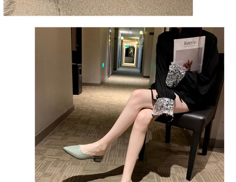 Feeling Baotou Mezze Ciabatte per Donna Estate Capispalla 2025 Nuovo Ufficio Tacco Medio Spesso Scarpe Singole A Punta Fresca_voghion.com