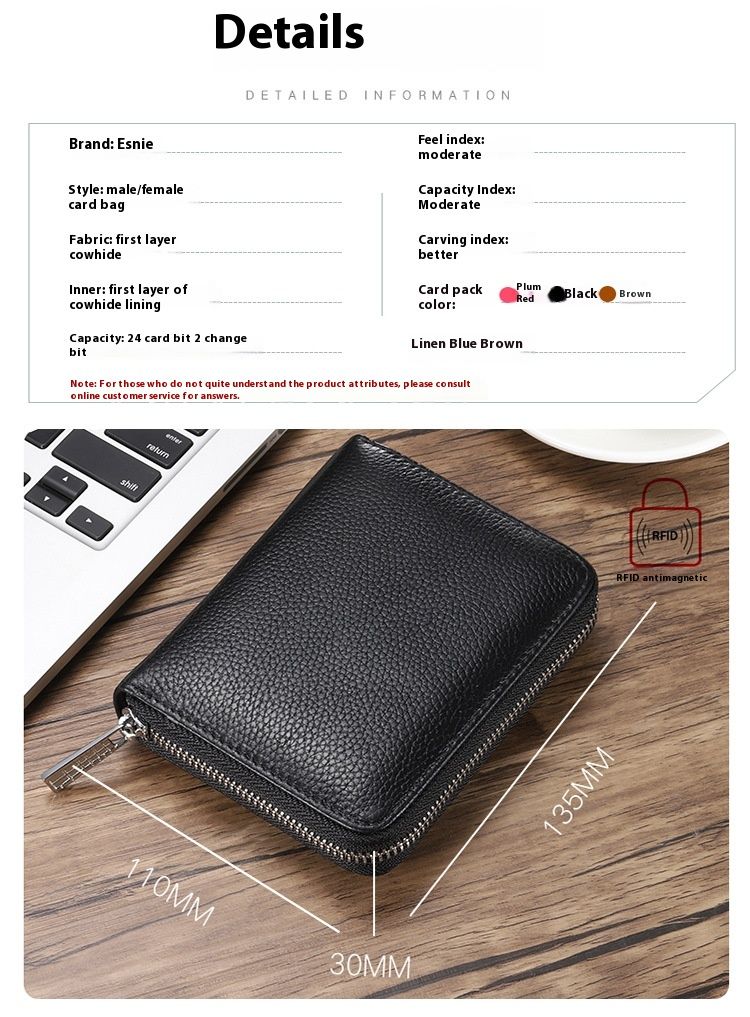 RFID Organ Card Bag Men's And Women's Passport Bags Organ Card Head Cover Layer Cowhide ID Card Holder Large Capacity Card Clip_voghion.com