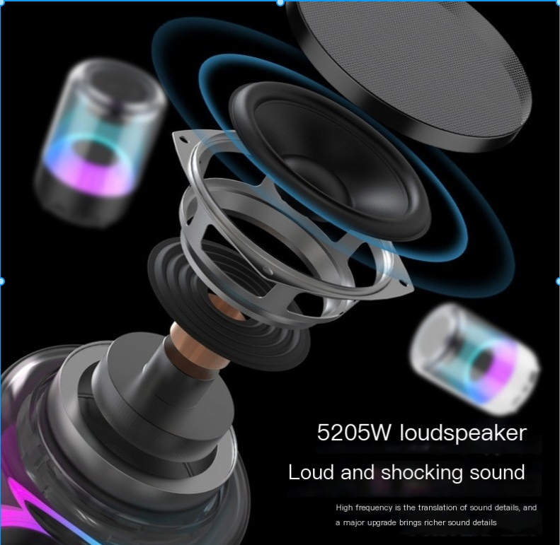Langaton Bluetooth-kaiutin, suuren äänenvoimakkuuden minikaiutin, RGB-ulkokäyttöinen kannettava kannettava kannettava autoon asennettu pieni teräskanuuna_voghion.com