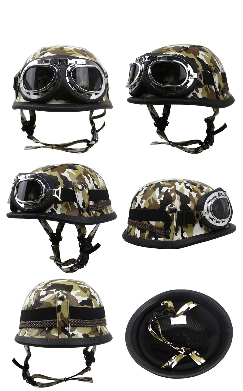 Motorradhelm Lederhelm mit Brille Retro Style Motorradhelm Motorrad_voghion.com