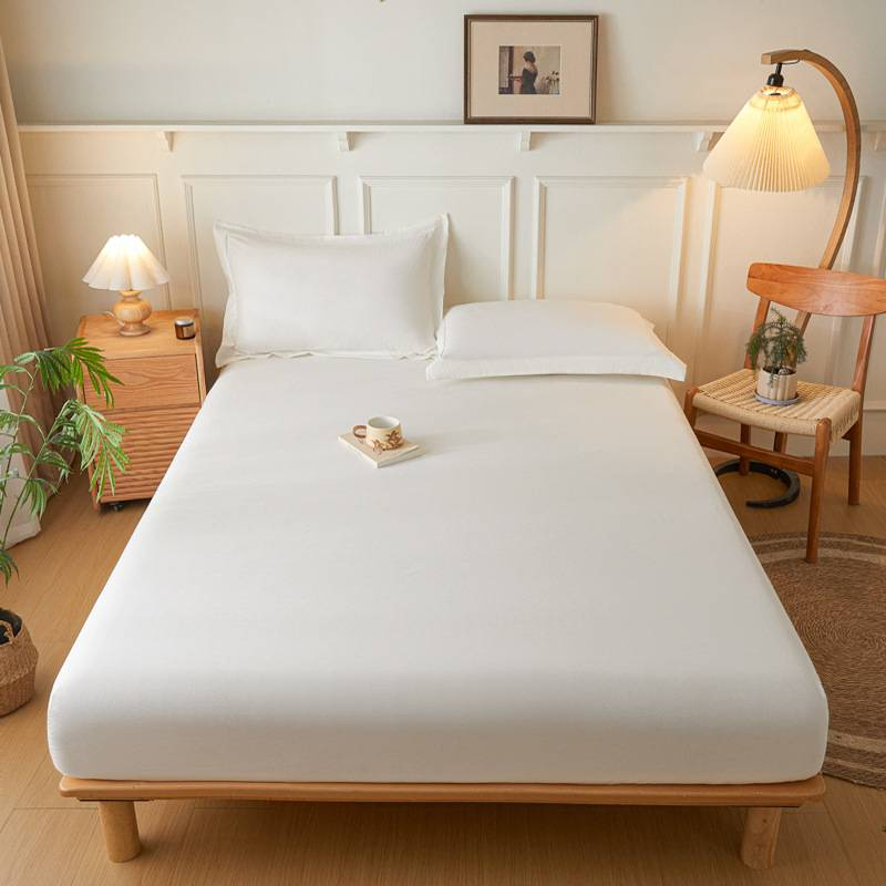 Skin-Friendly Brushed Fitted Sheet - Embossed Washed Fabric Mattress Protector_voghion.com