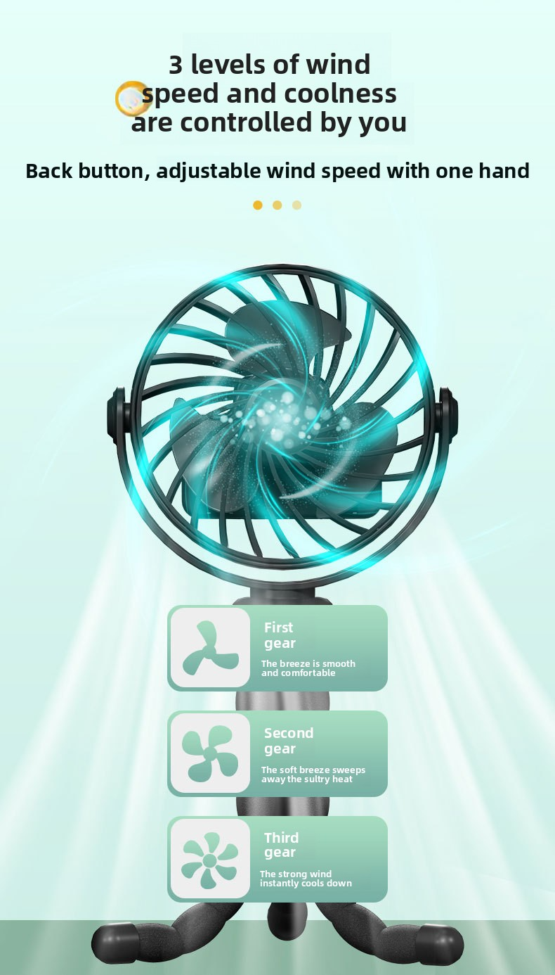Octopus Mini Fan - 3-in-1 Portable Desk/Handheld/Stroller Fan With 360° Adjustable Stand USB Rechargeable & Ultra Quiet (Foldable 3 Speeds Safe)_voghion.com