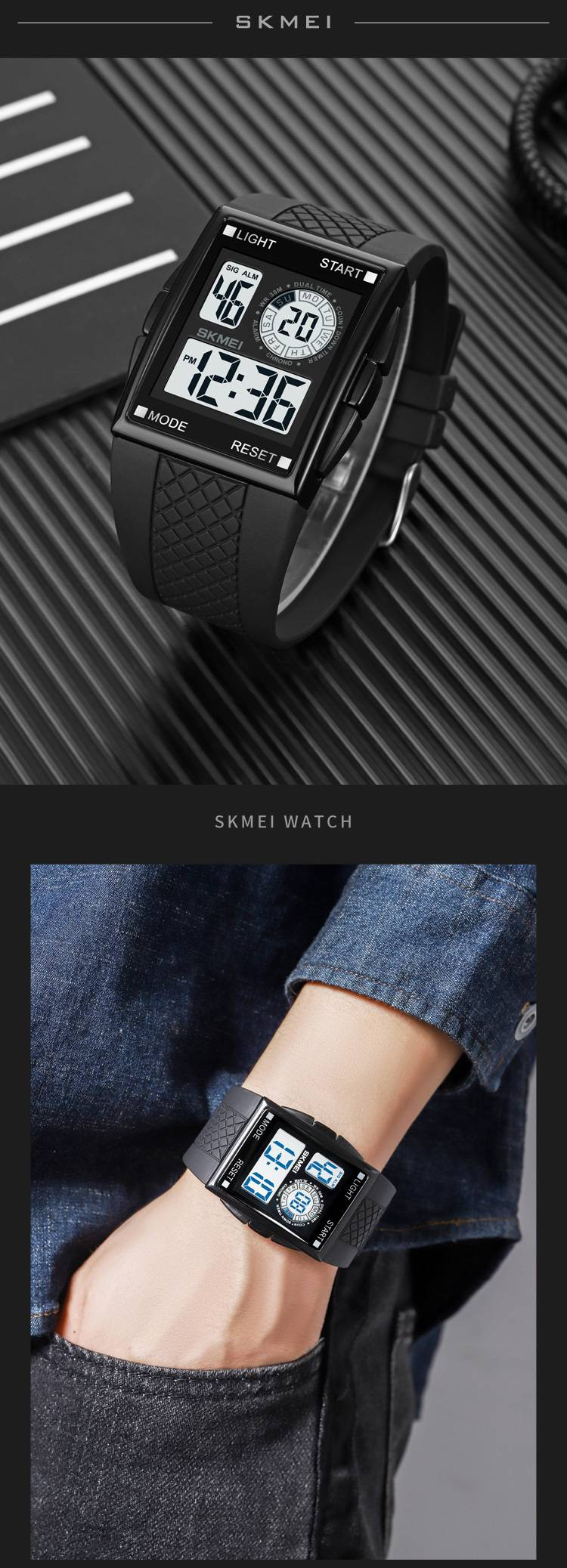 SKMEI 1967 Digital Sports Watch: Square Case, 30M Waterproof, Dual Time, Countdown, Alarm, LED Light, 12/24H Format, Fashion Street Style._voghion.com