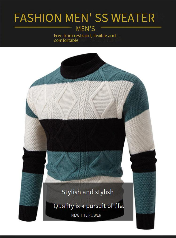 Men's Color-Block Knit Sweater – Oversized Fleece-Lined Pullover (Drop Shoulder, Semi-Turtleneck, Machine Washable, Streetwear & Urban Style)_voghion.com