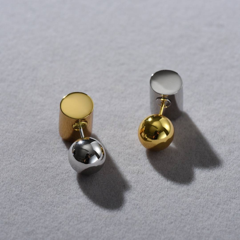 Geometrische oorbellen voor dames met verzilverde studs, minimalistisch hangend ontwerp aan de voor- en achterkant, hypoallergene S925 zilveren pinnen_voghion.com