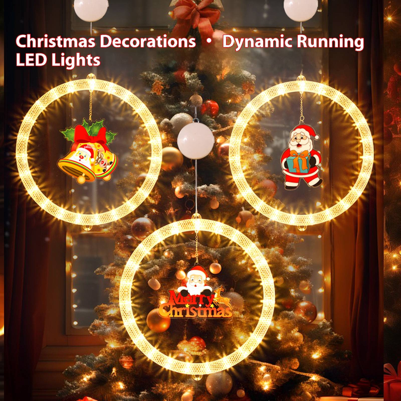 Guirnalda de luces LED navideñas con efectos intermitentes: luces decorativas para colgar en ventanas (blanco cálido, 4,5 V)_voghion.com